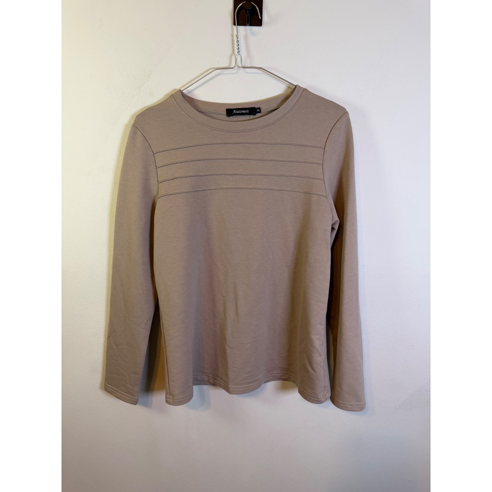 Automet Womens Long Sleeve Pintuck Detail Top Taupe S